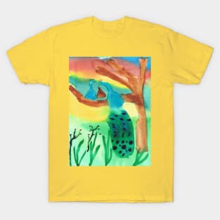 Purim Peacocks In a Garden, Watercolor Art T-Shirt